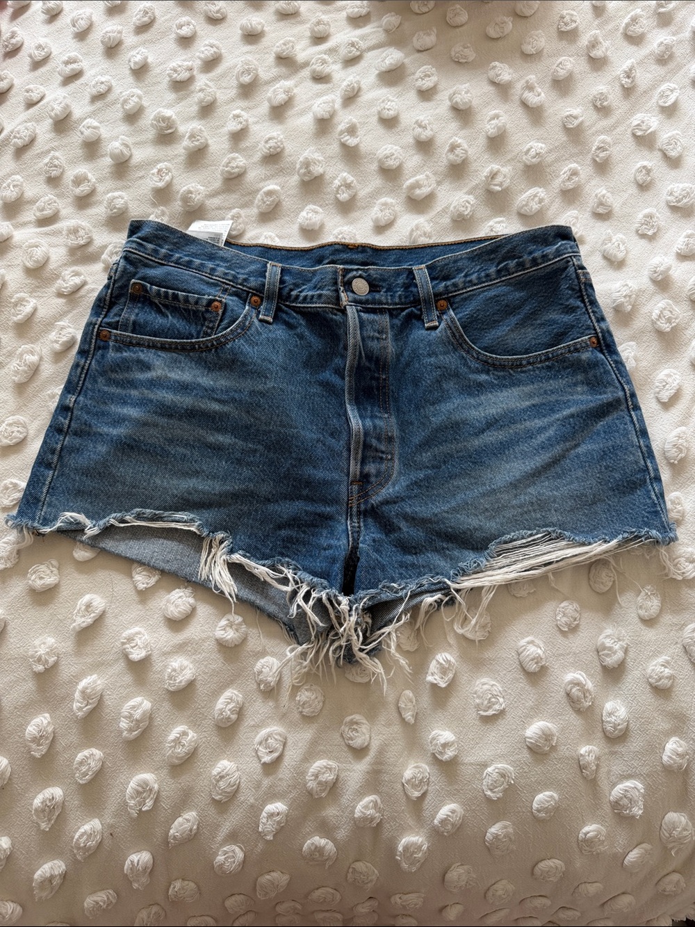 Levi's Dark Blue Frayed Hem Denim Shorts